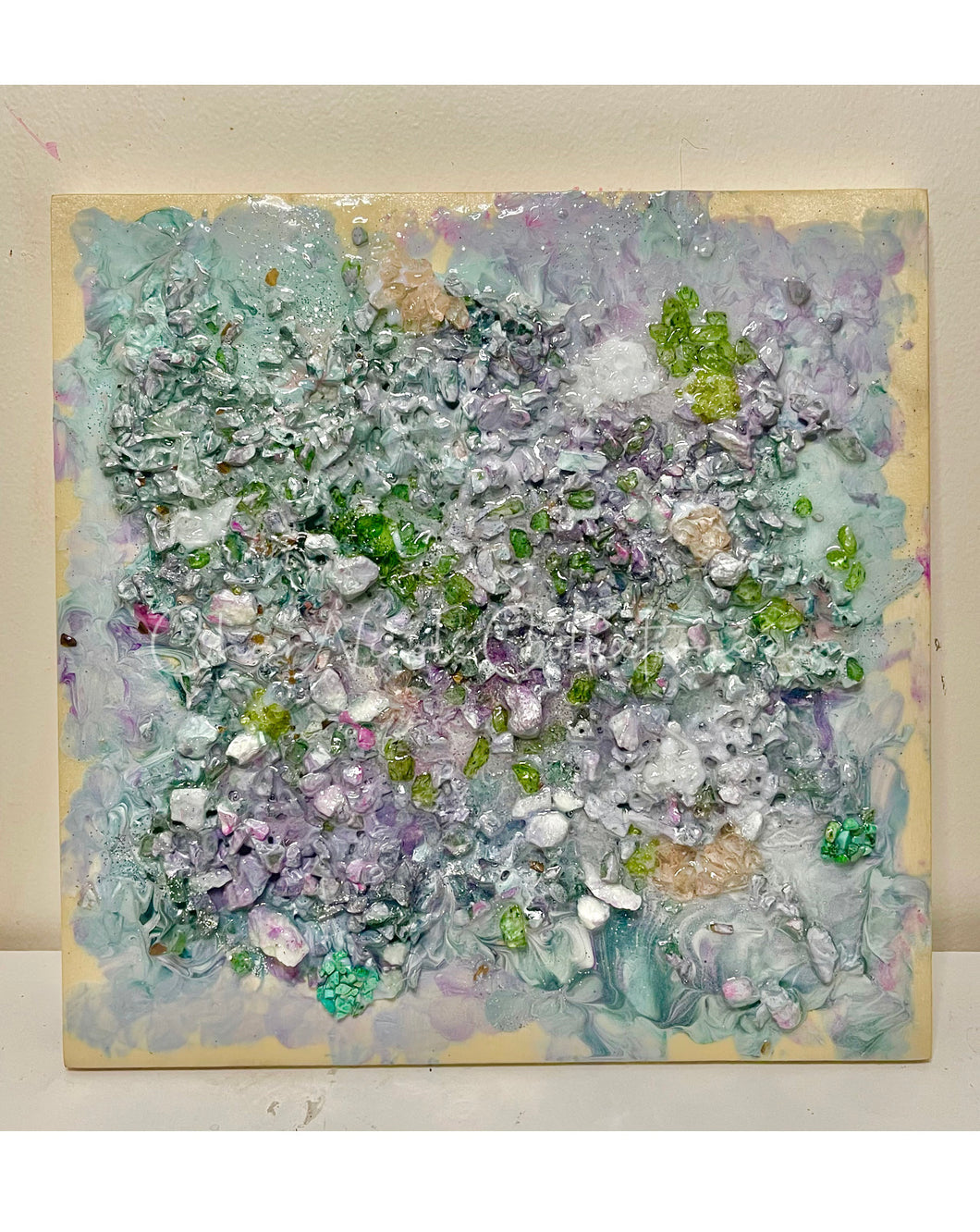 Mixed Media Green Glass Painting