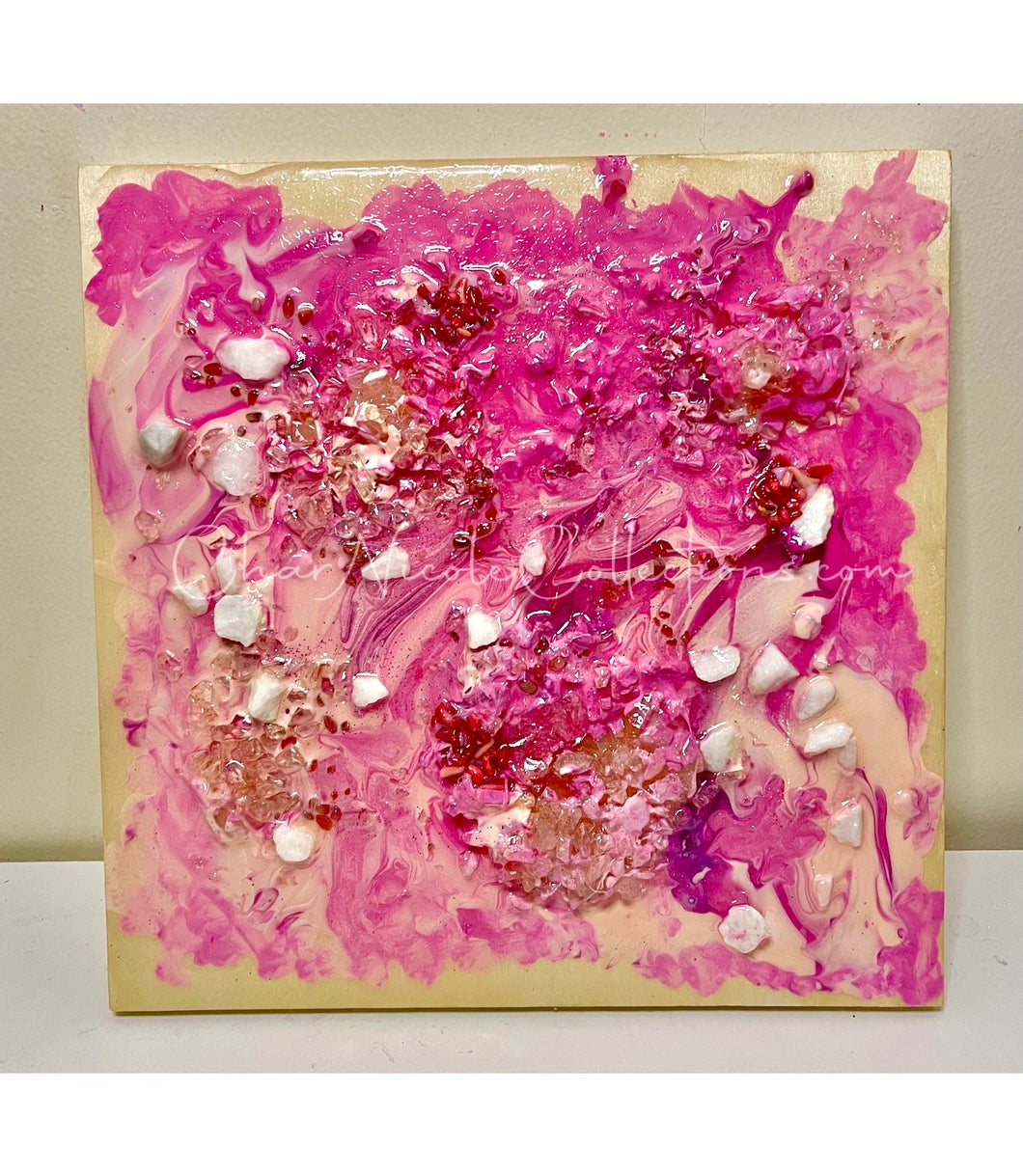 Mixed Media Painting Pink Stone